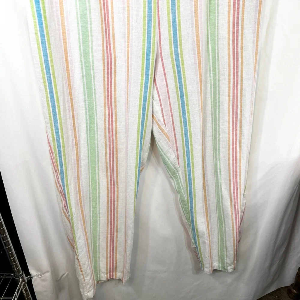 Woman Within Plus Size 30/32 Linen Set 3X Striped Linen Shirt Pants‎ Top White C - Picture 11 of 15